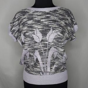 Tokyo-New-Mode Vtg Short Sleeve Floral Sweater Variegated Pastel Purple Feminine